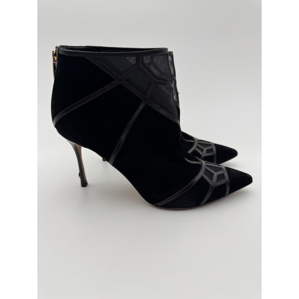 Sergio Rossi Shoes Suede Ankle Booties Black Sz 39 1/2 Italy Women’s